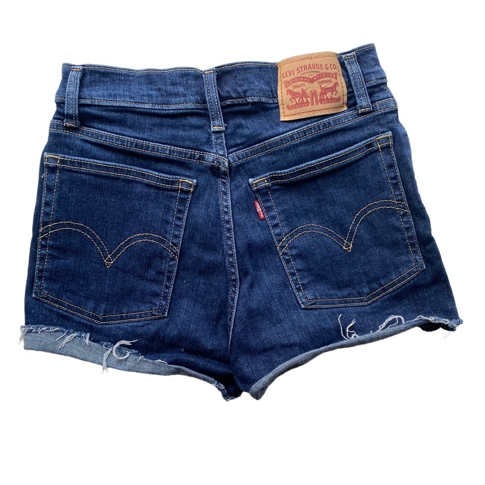 Levis High Rise Jean Shorts Size 26 Dark Wash Cut Off Raw Hem Fray Festival
